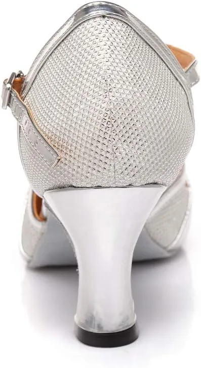 TDA Women's T-Strap Glitter Synthetic Salsa Tango Ballroom Latin Party Dance Shoes