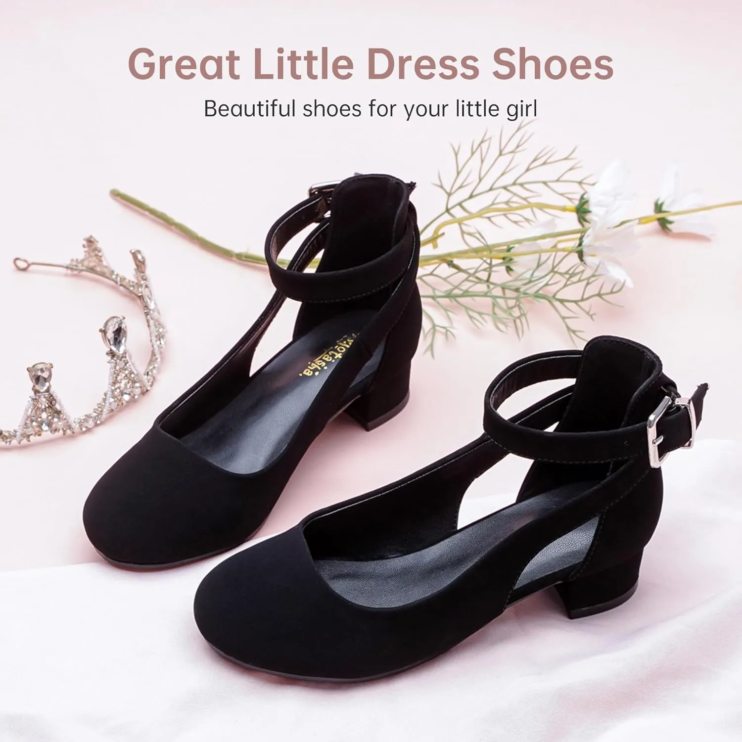 Toddler Girls Dress Shoes Flower Princess Shoes Girls Pump Low Heels Party Wedding for Little Big Kid