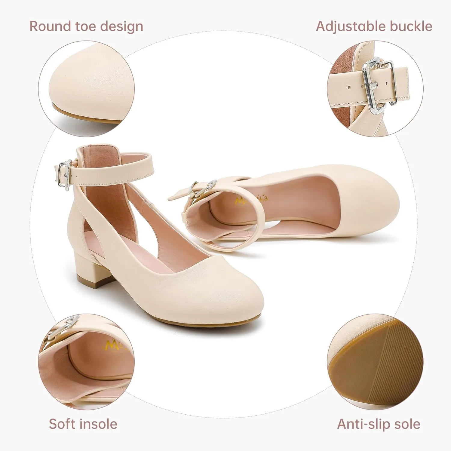 Toddler Girls Dress Shoes Flower Princess Shoes Girls Pump Low Heels Party Wedding for Little Big Kid