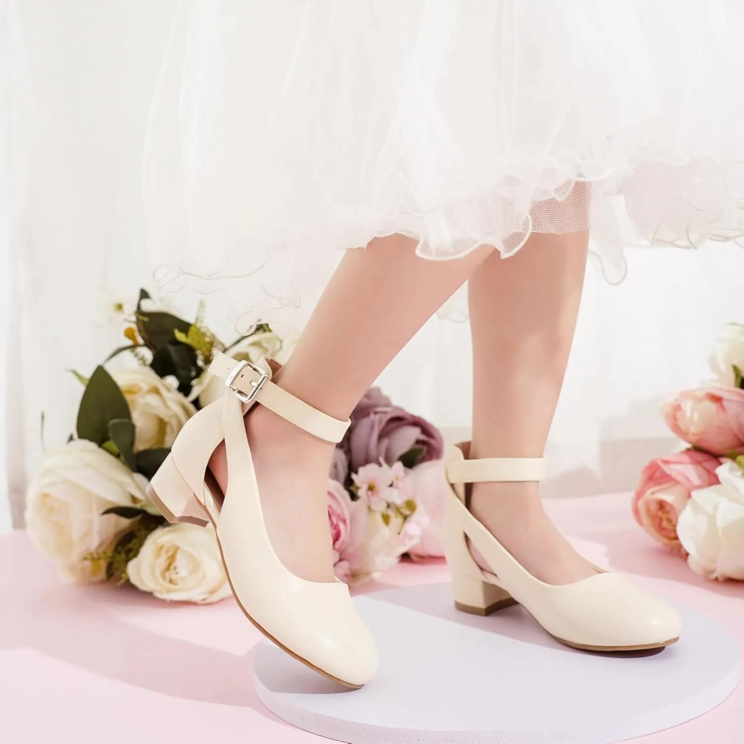 Toddler Girls Dress Shoes Flower Princess Shoes Girls Pump Low Heels Party Wedding for Little Big Kid