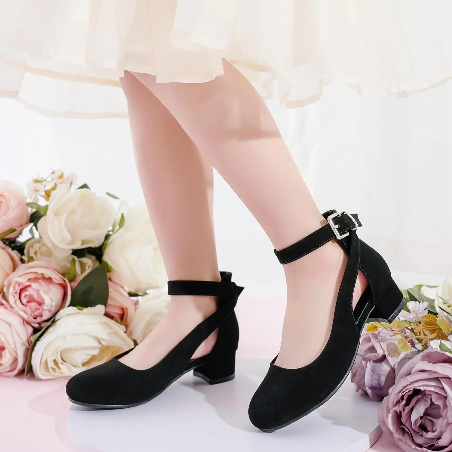 Toddler Girls Dress Shoes Flower Princess Shoes Girls Pump Low Heels Party Wedding for Little Big Kid