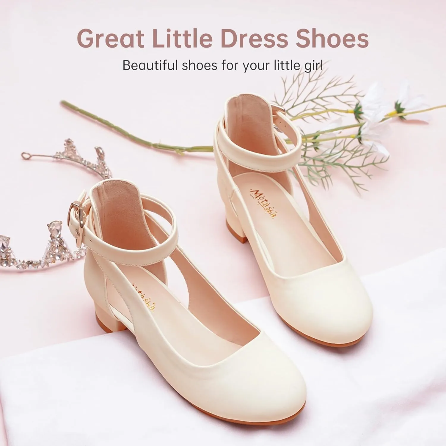 Toddler Girls Dress Shoes Flower Princess Shoes Girls Pump Low Heels Party Wedding for Little Big Kid