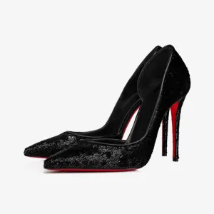 Trendy Black Laminated Velvet Pump