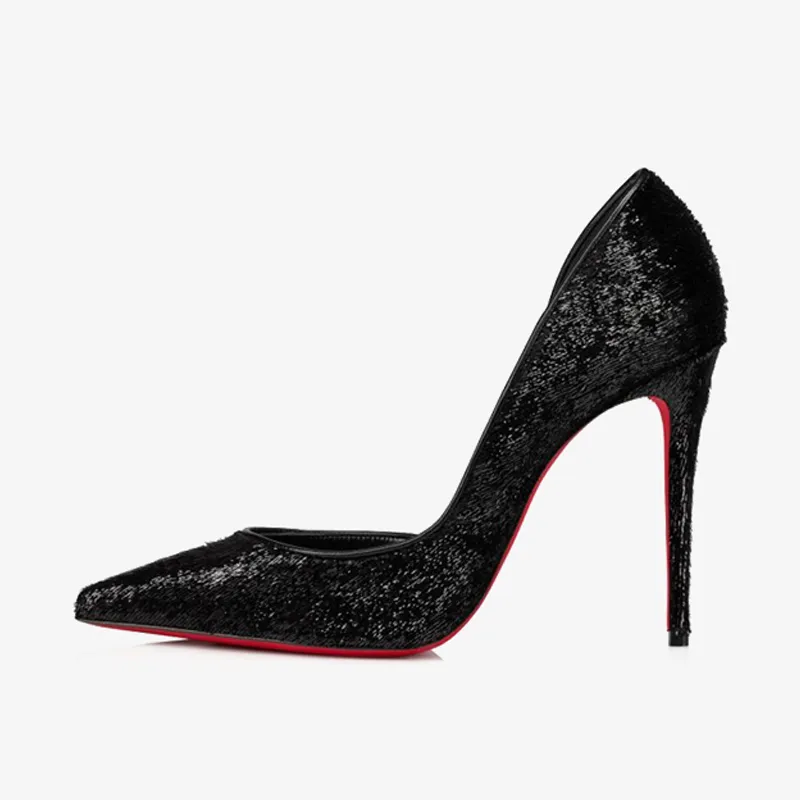Trendy Black Laminated Velvet Pump