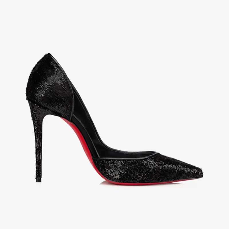 Trendy Black Laminated Velvet Pump