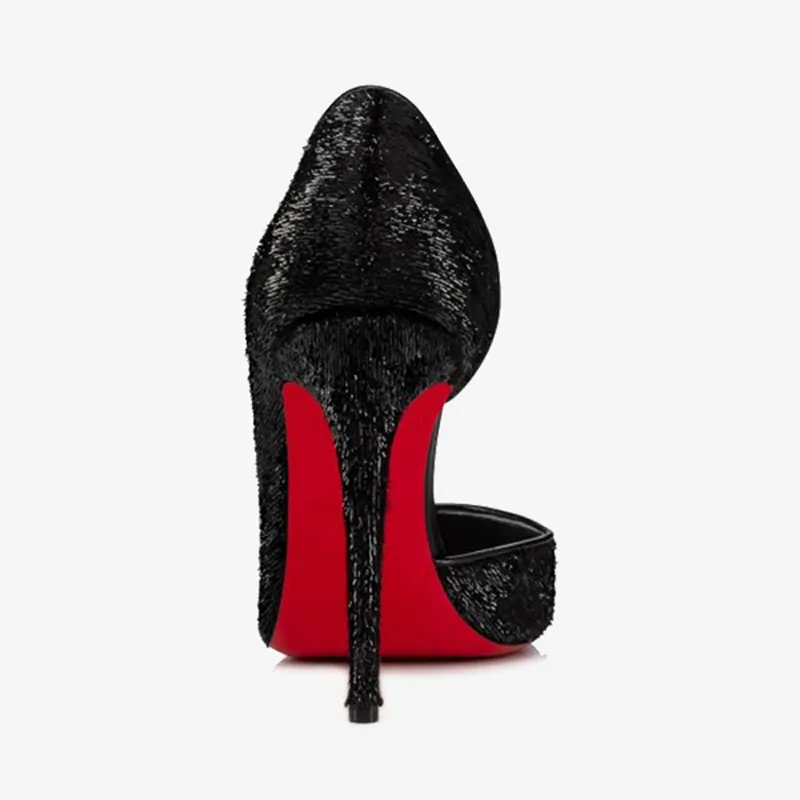 Trendy Black Laminated Velvet Pump