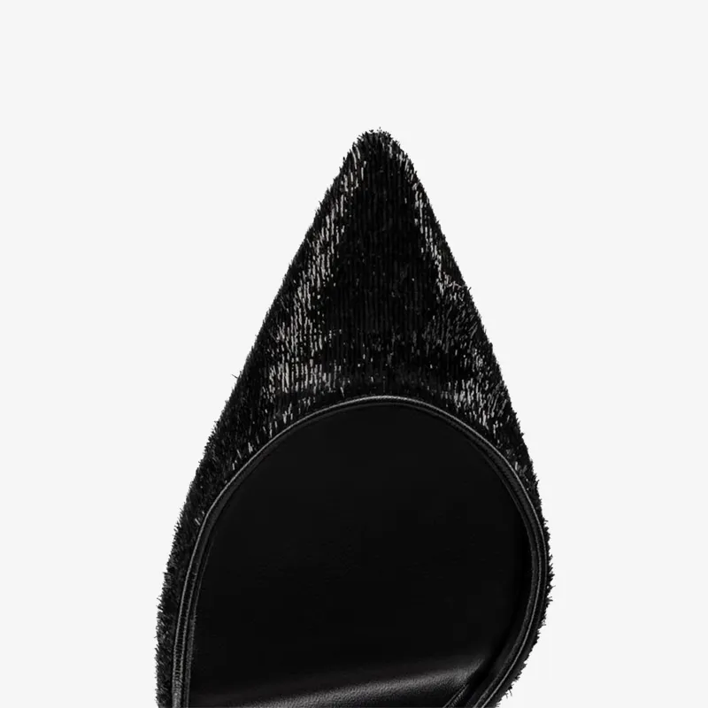 Trendy Black Laminated Velvet Pump