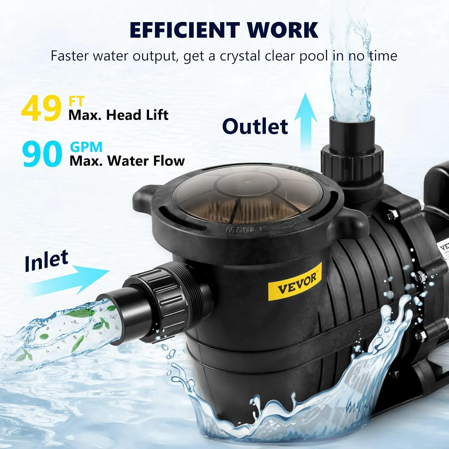VEVOR Swimming Pool Pump, 1.5 HP 230 V, 1100 W Double Speed Pump for Above Ground Pool w/ Strainer Basket, 5400 GPH Max. Flow, Certification of ETL for Security