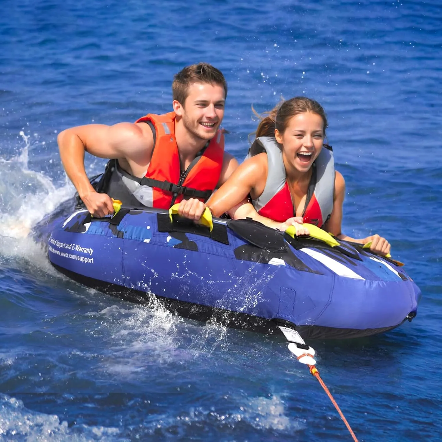 VEVOR Towable Tubes for Boating, 1-2/1-3 Riders, 340-510 lbs, 51.8"-63", Full Nylon Cover, EVA Grab Handles