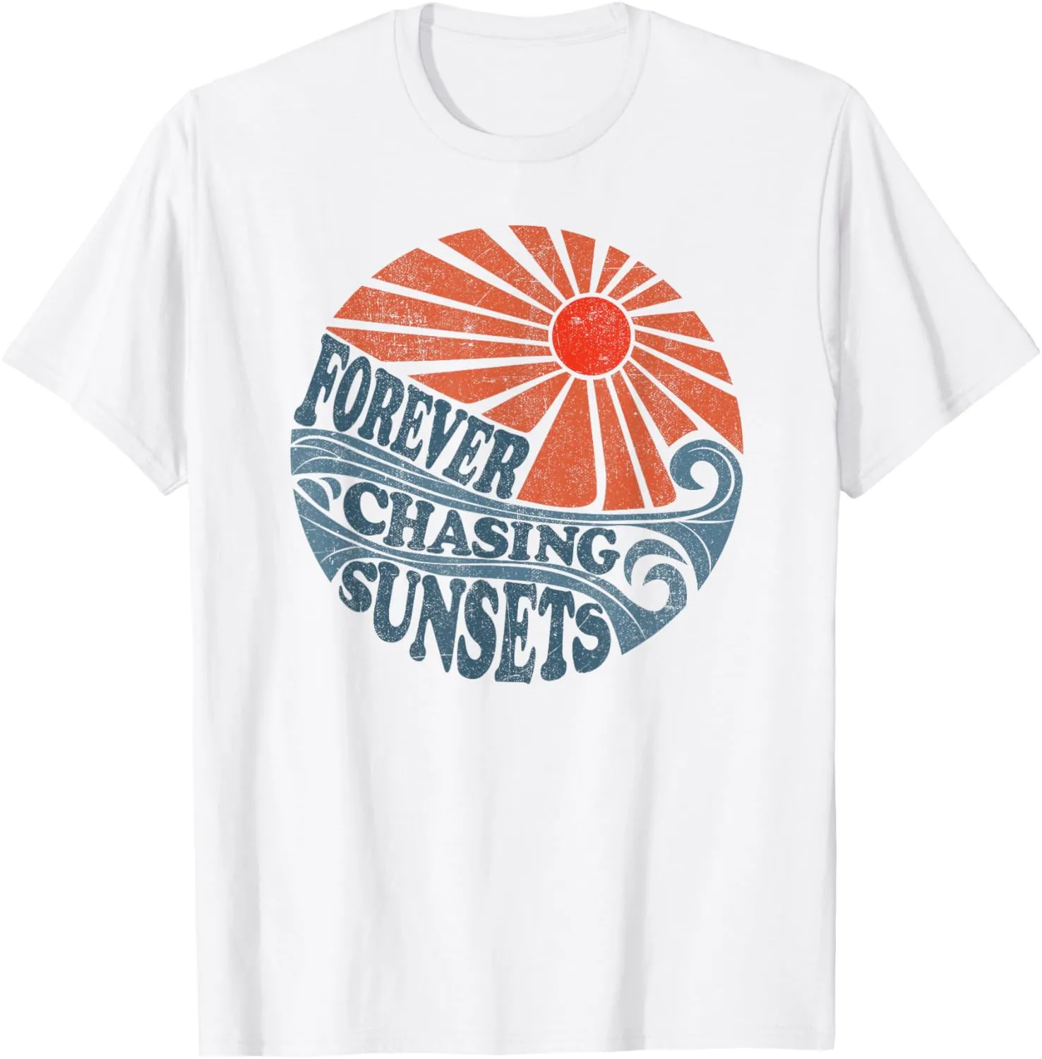 Vintage Forever Chasing Sunsets Retro 70's Beach Vacation T-Shirt