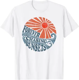Vintage Forever Chasing Sunsets Retro 70's Beach Vacation T-Shirt
