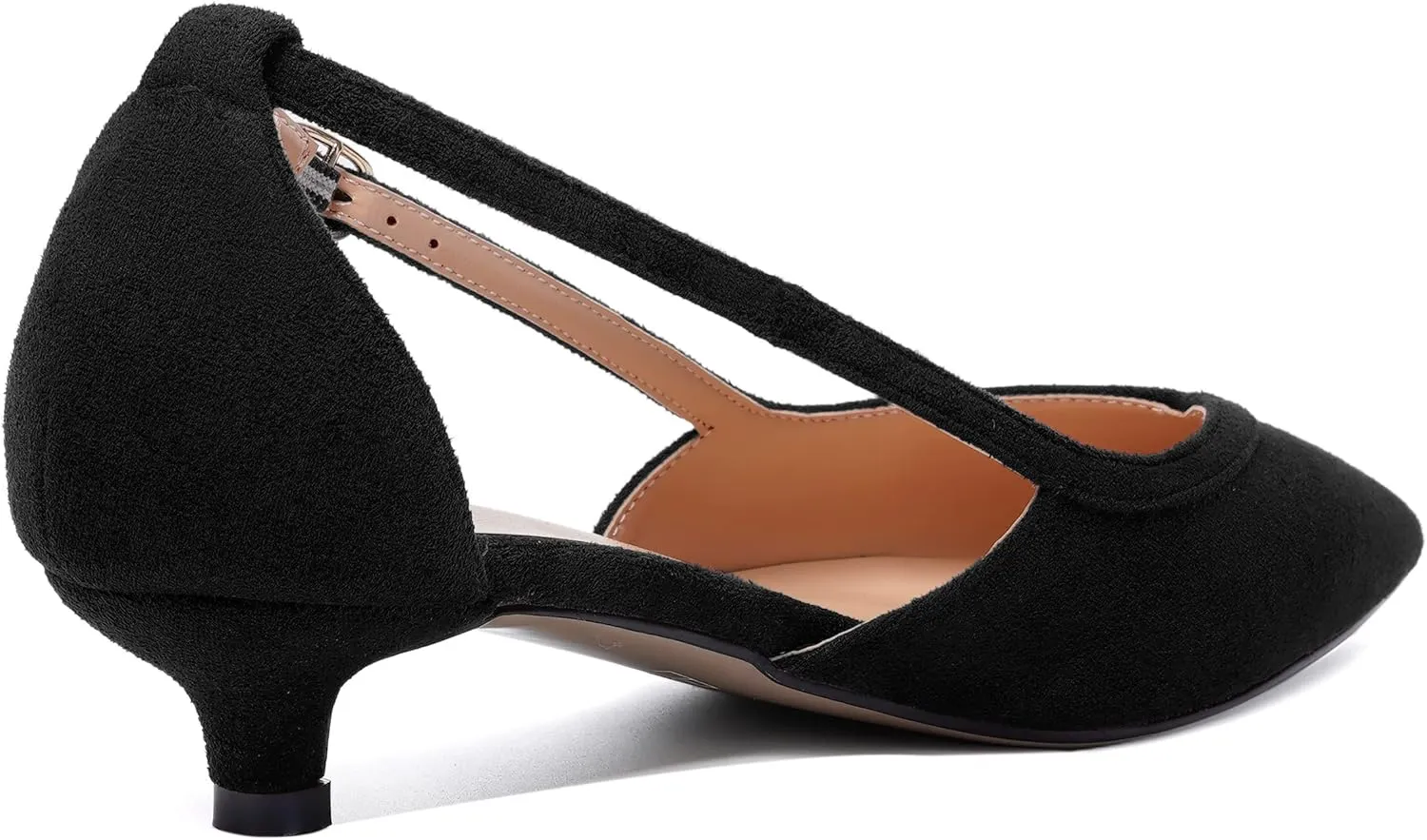 WAYDERNS Womens Pointed Toe Adjustable Strap Dress Wedding Solid Suede Buckle Kitten Low Heel Pumps Shoes 1.5 Inch
