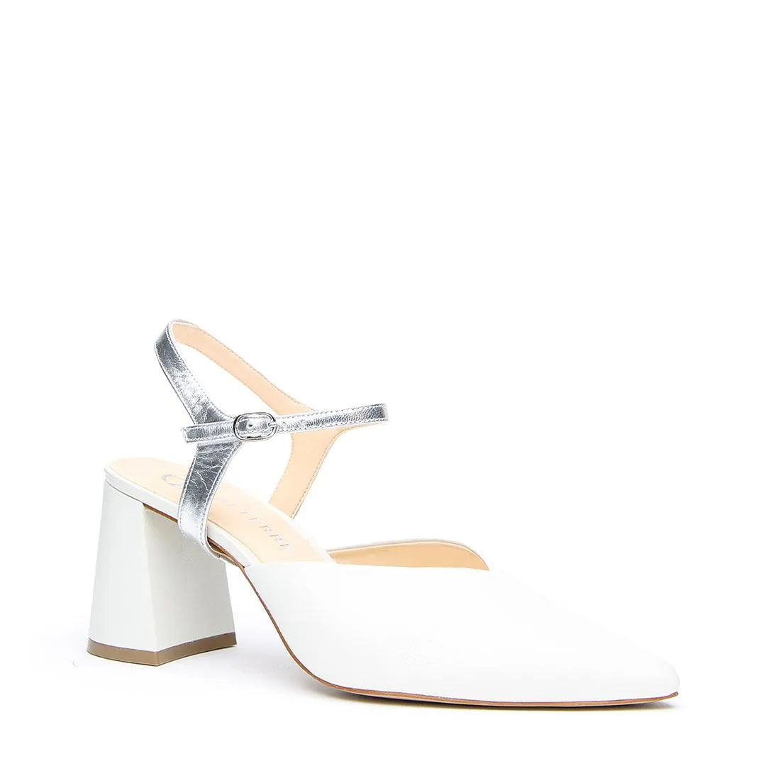 White V Mule   Silver Jackie Strap