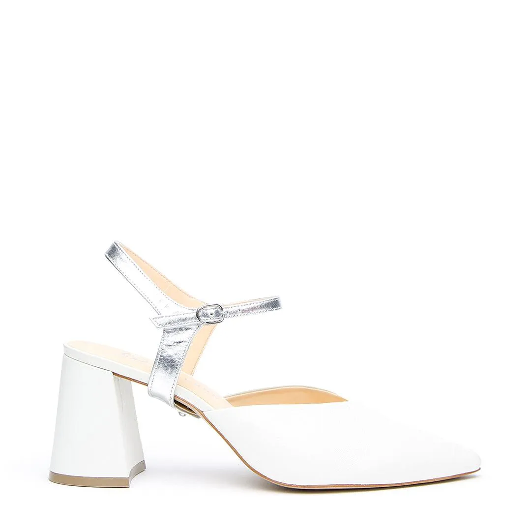 White V Mule   Silver Jackie Strap