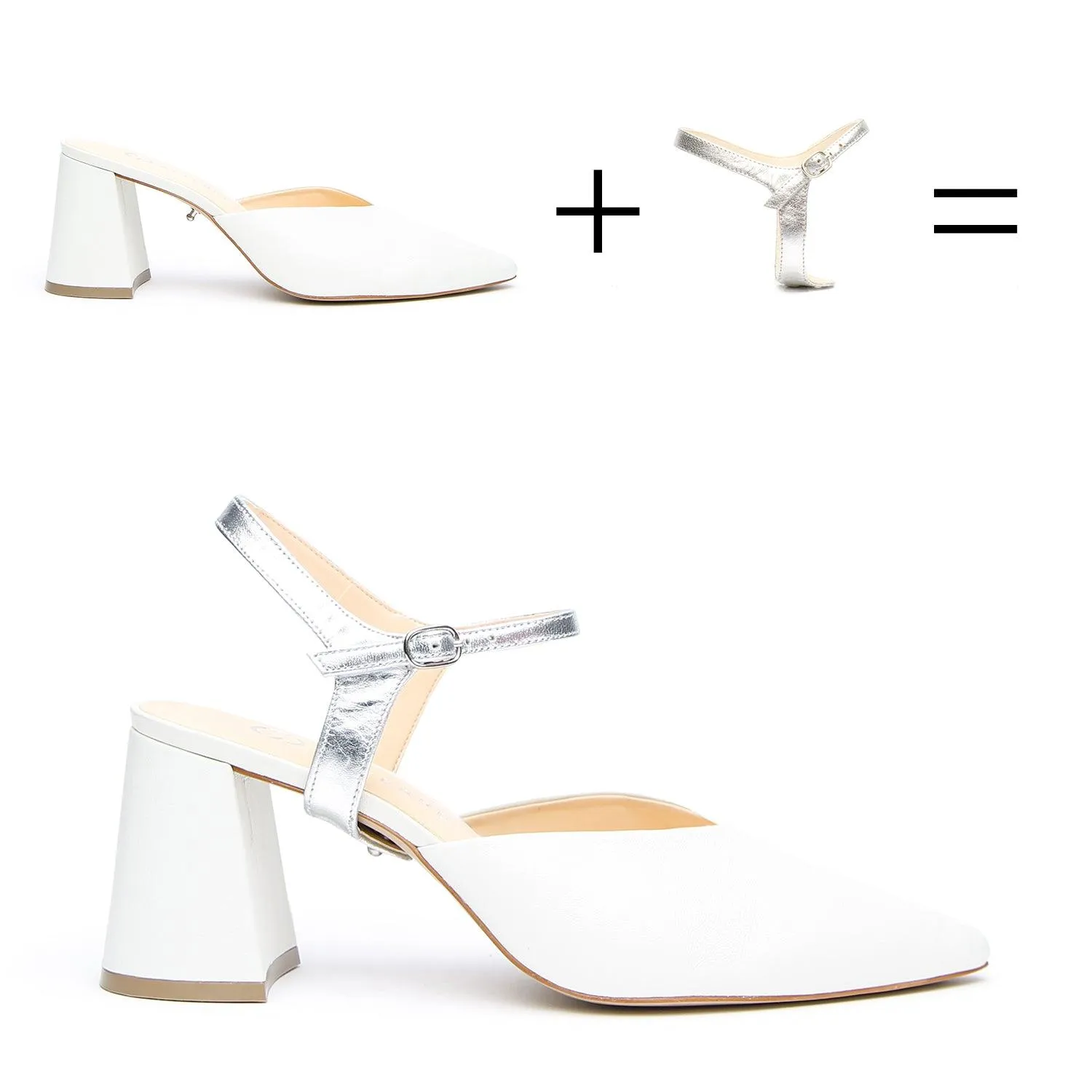 White V Mule   Silver Jackie Strap