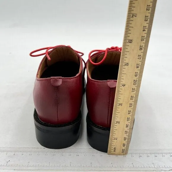 Wine Women Leather Classic Lace Up Oxford Low Heel Round Toe Casual Dress Pump