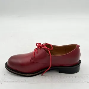 Wine Women Leather Classic Lace Up Oxford Low Heel Round Toe Casual Dress Pump