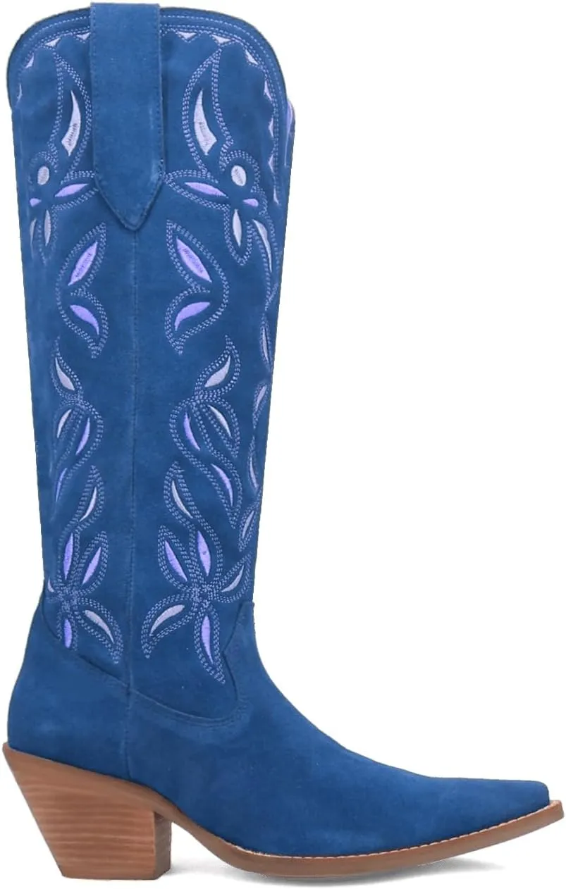 Women Chunky Heel Mid Calf Cowboy Boots Embroidered Stacked Block Heel Pointed Toe Western Calf Boots Pull On Wide Calf Dress Cowgirl Boots Calf High Retro Vintage Comfy 4-11 M US