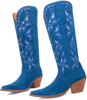 Women Chunky Heel Mid Calf Cowboy Boots Embroidered Stacked Block Heel Pointed Toe Western Calf Boots Pull On Wide Calf Dress Cowgirl Boots Calf High Retro Vintage Comfy 4-11 M US