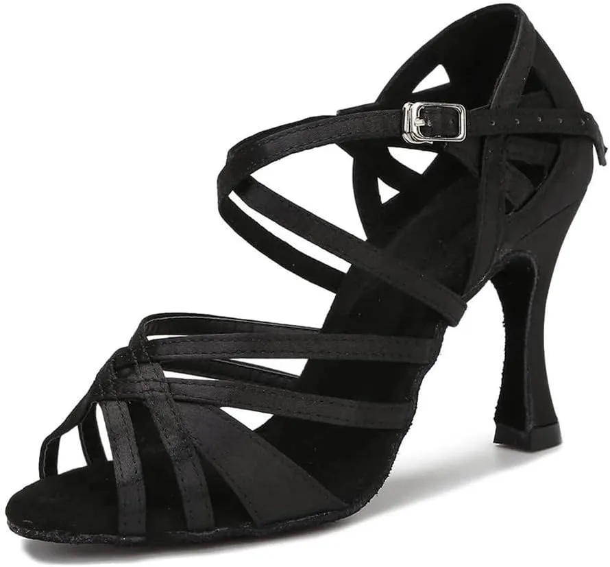 Women Silk Satin Dance Shoes Tango Salsa Latin Dance Shoes Wedding Party Rhinestones Sandals