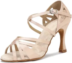 Women Silk Satin Dance Shoes Tango Salsa Latin Dance Shoes Wedding Party Rhinestones Sandals