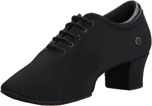 Women's Ballroom Dance Shoes Lace-up Closed Toe Suede Sole Professional Modern Salsa Latin Teaching Practice Performance Dance Shoes,Black