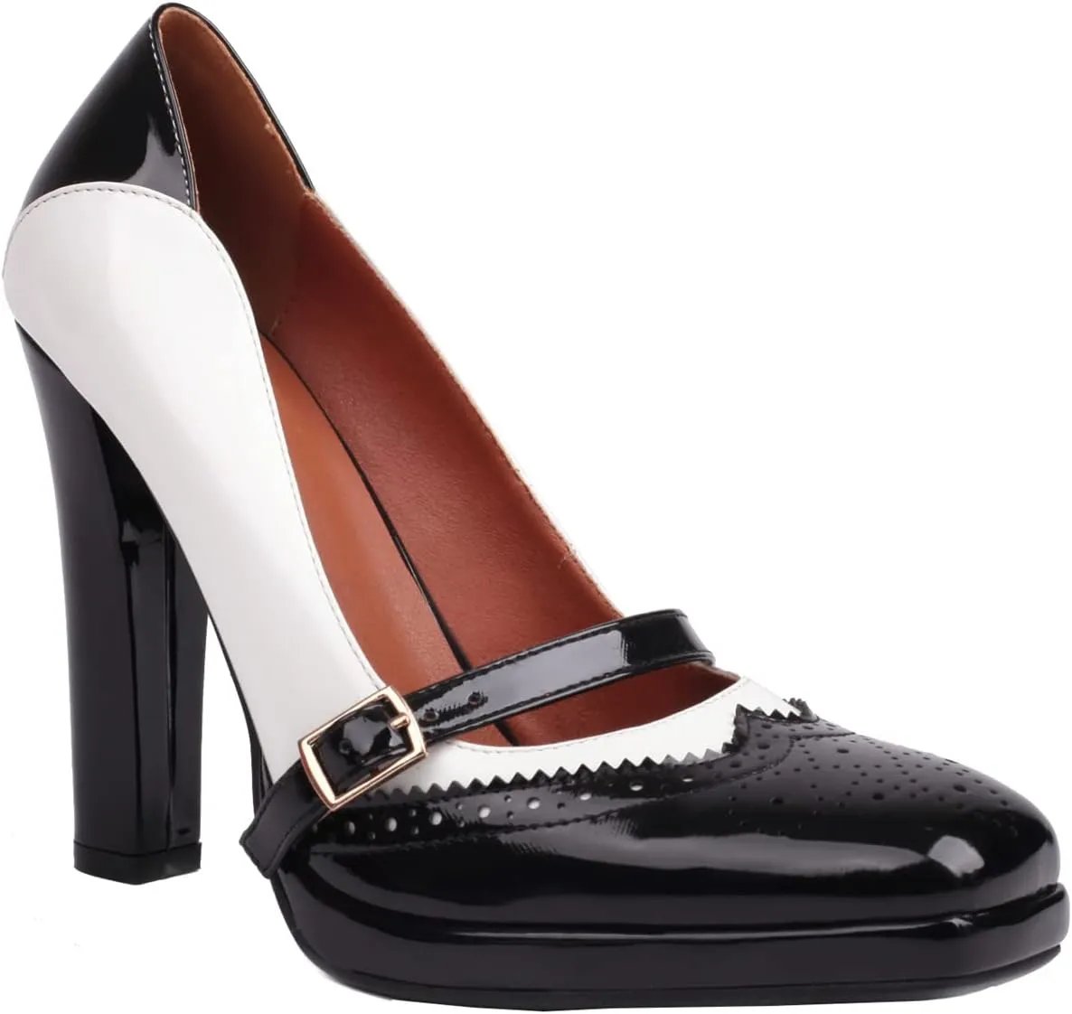Women's High Heel Vintage Two Tone Mary Janes Pumps Dress Pumps