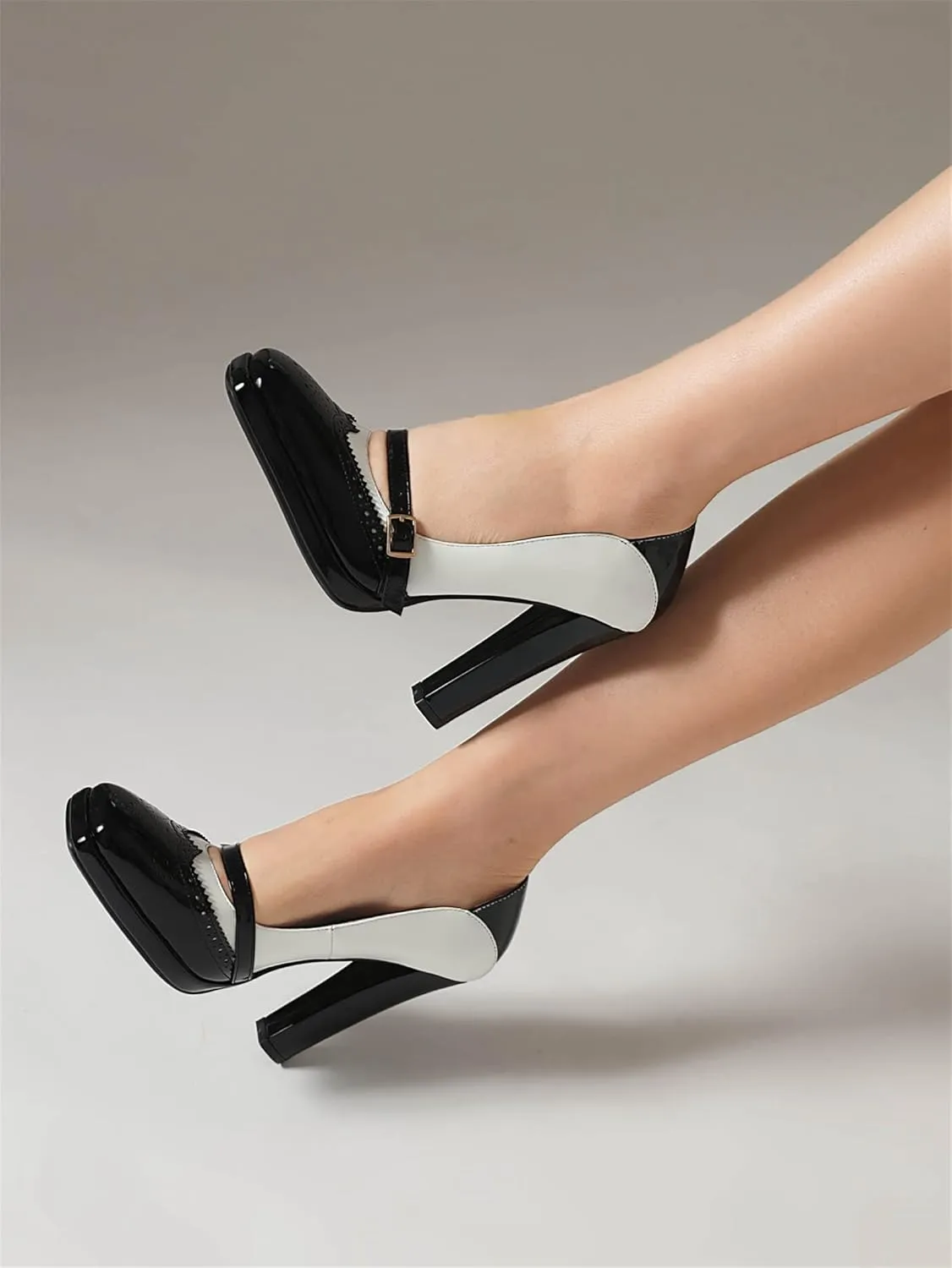 Women's High Heel Vintage Two Tone Mary Janes Pumps Dress Pumps