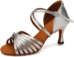 Women's Latin Dance Shoes Satin Open Toe Professional Ballroom Salsa Practice Performance Dancing Shoes Suede Sole