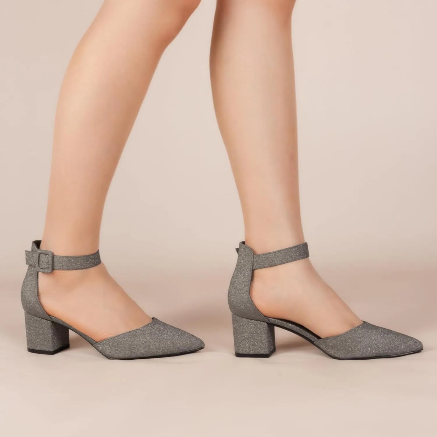 Women's Low Block Heels Chunky Closed Toe Pump Shoes with Ankle Strap