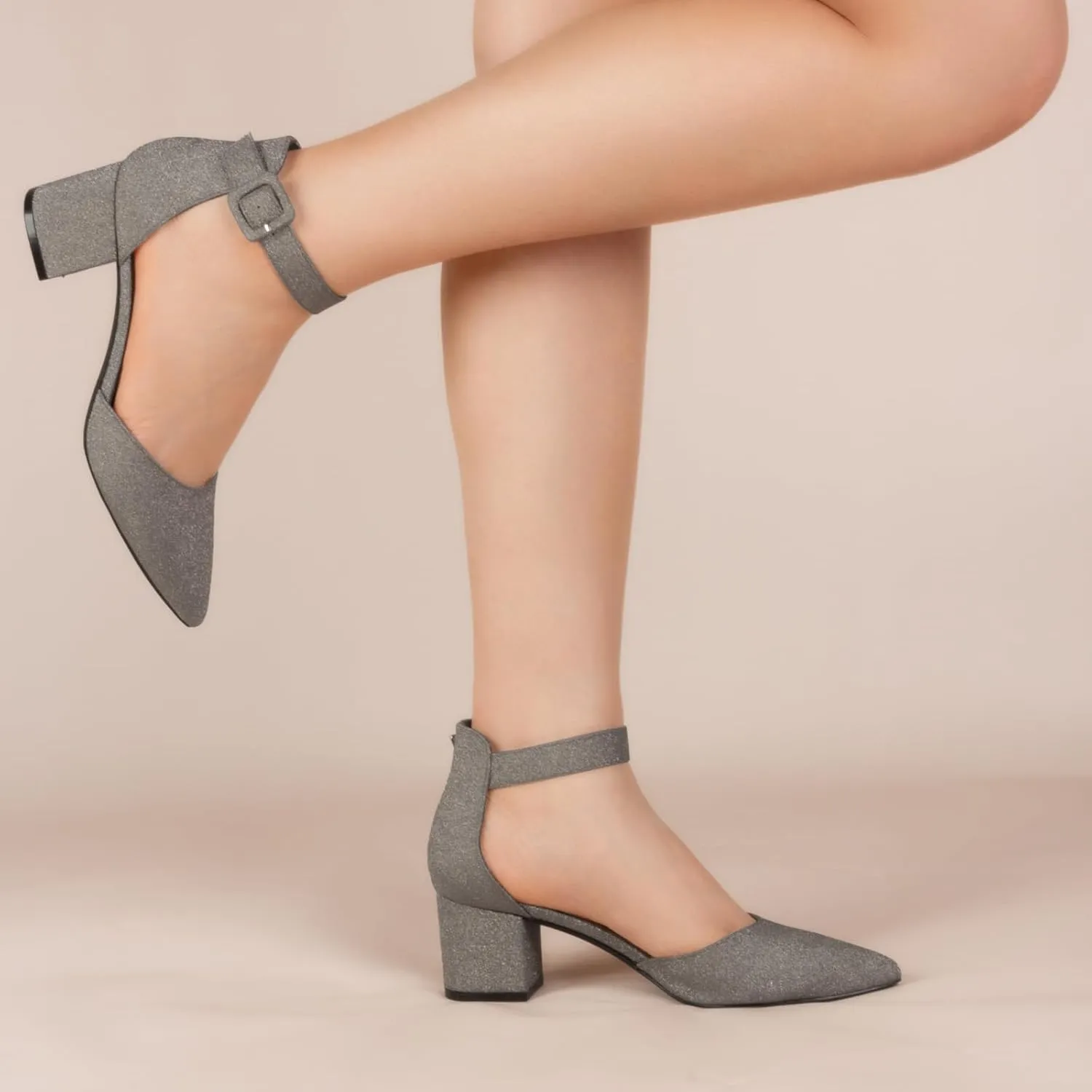 Women's Low Block Heels Chunky Closed Toe Pump Shoes with Ankle Strap