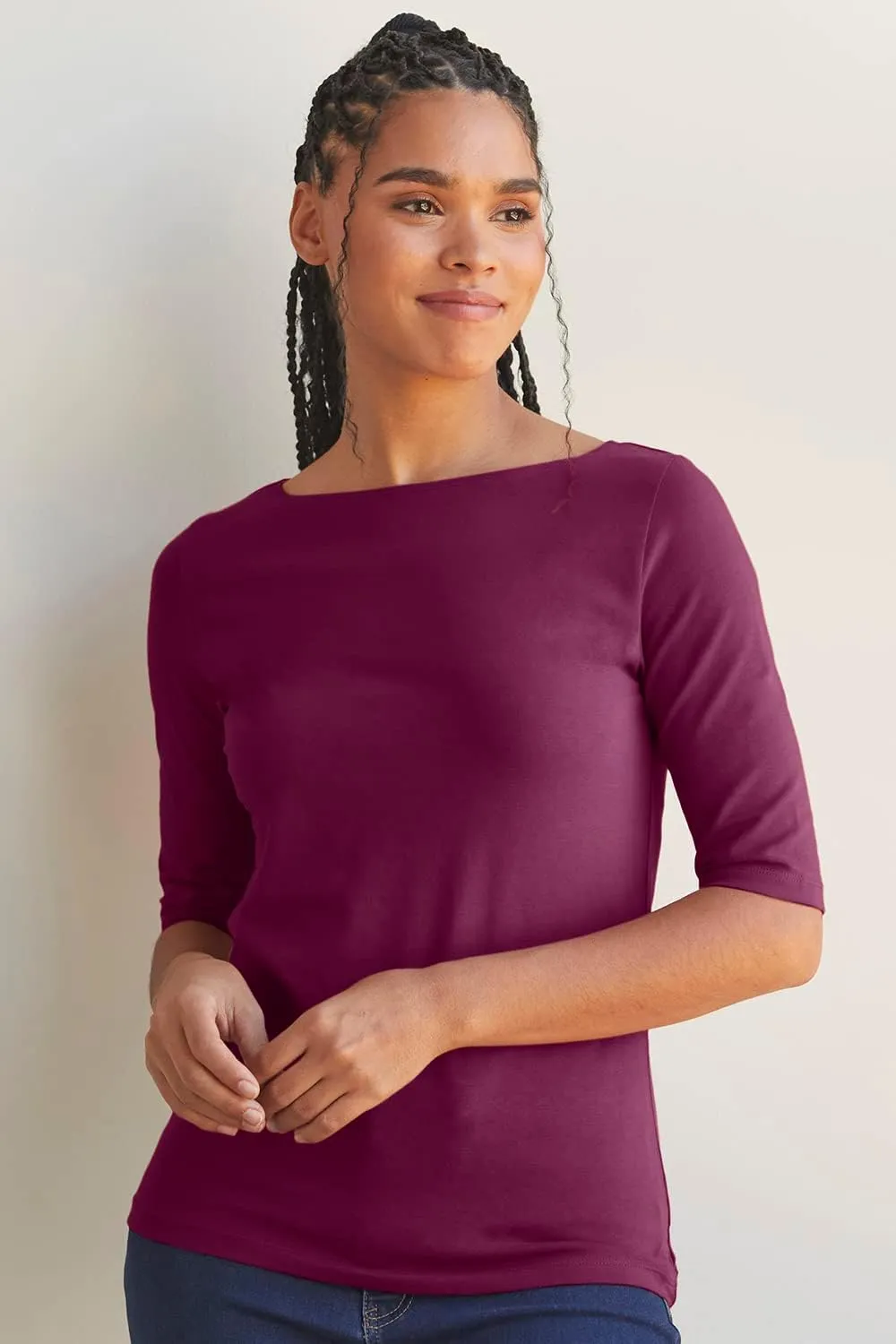 Women's Organic Pima Cotton Half Sleeve Boat Neck Top