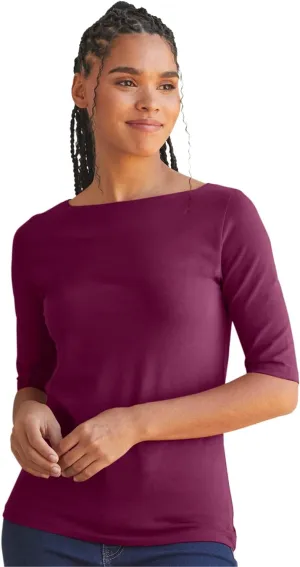 Women's Organic Pima Cotton Half Sleeve Boat Neck Top
