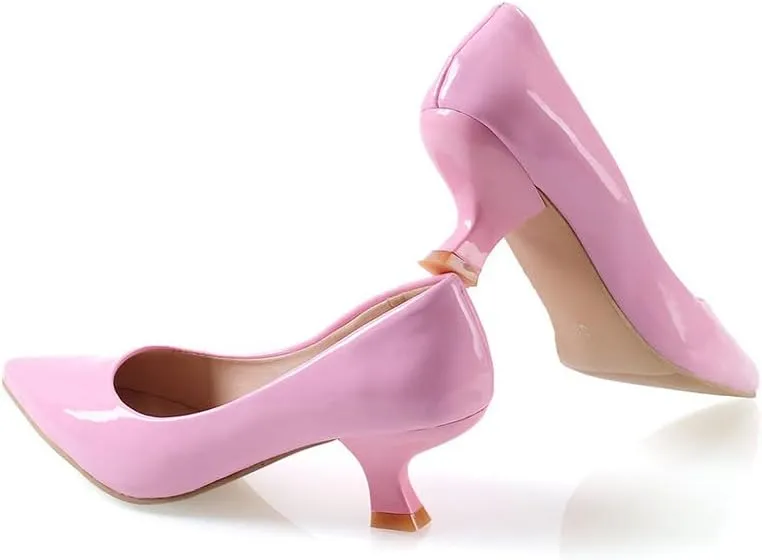 Women's PU Leather Candy Color Pointed Toe Sexy Formal Working Pumps,Middle Heels Comfortable Office Ladies Walking Wedding Pump Shoes