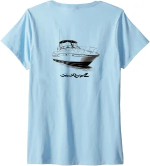 Womens Sea Ray Sundancer 320 Printed on Back V-Neck T-Shirt