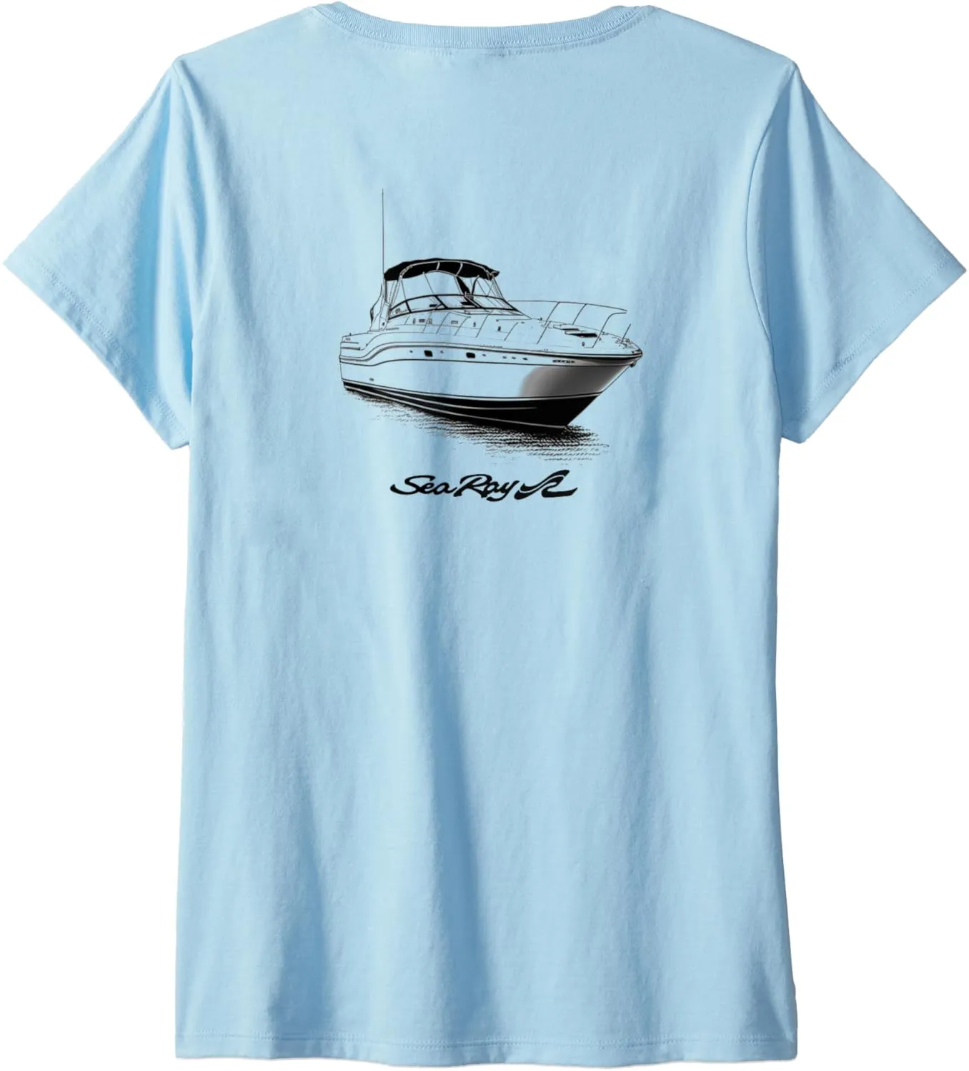 Womens Sea Ray Sundancer 320 Printed on Back V-Neck T-Shirt