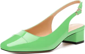 Women's Slingback Pumps, Low Chunky Heels Square Toe Pumps for Women, Block Heels Dress Shoes Closed Toe Comfortable Wedding Work Pump Sandals