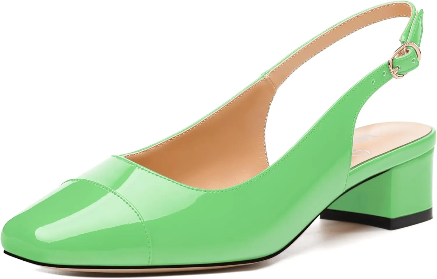 Women's Slingback Pumps, Low Chunky Heels Square Toe Pumps for Women, Block Heels Dress Shoes Closed Toe Comfortable Wedding Work Pump Sandals