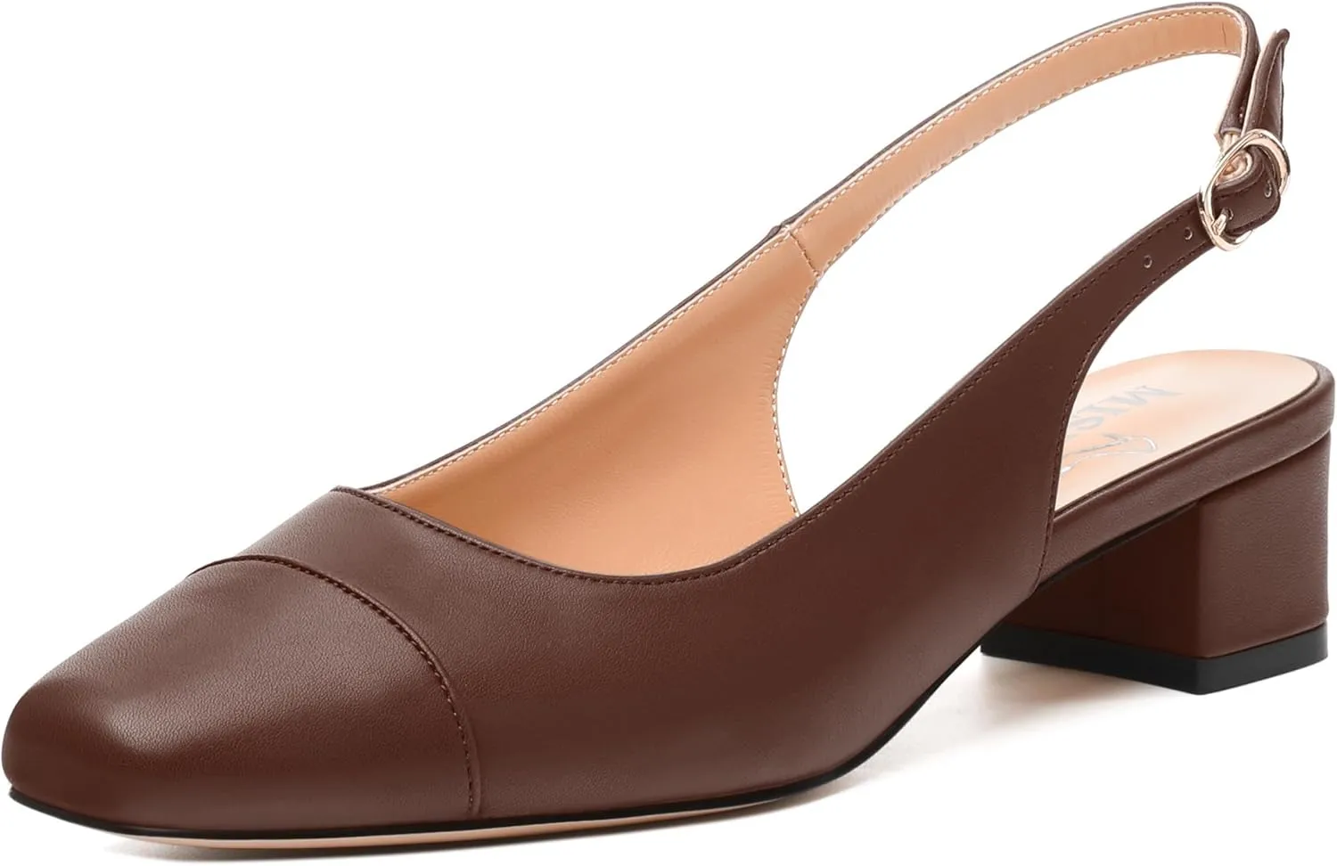 Womens Sqaure Toe Block Heel Slingback Pumps