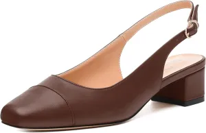Womens Sqaure Toe Block Heel Slingback Pumps