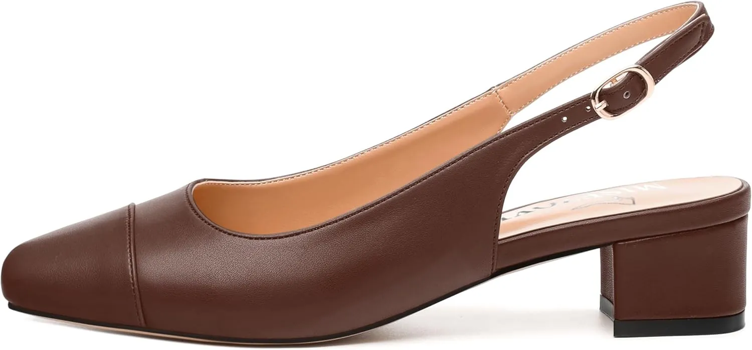 Womens Sqaure Toe Block Heel Slingback Pumps