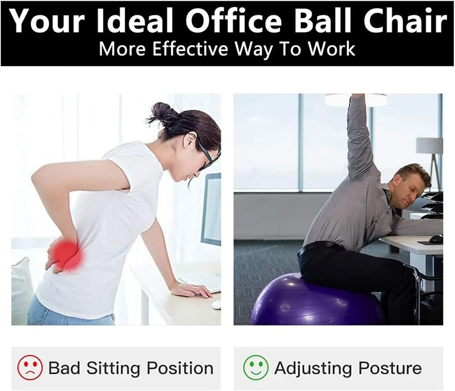 Workout Ball, Exercise Ball Chair Portable, Yoga Balls Anti Burst Pilates Ball, for Birthing Pilates, Yoga Stability Balance, Home Gym Office Chair - Quick Pump Included