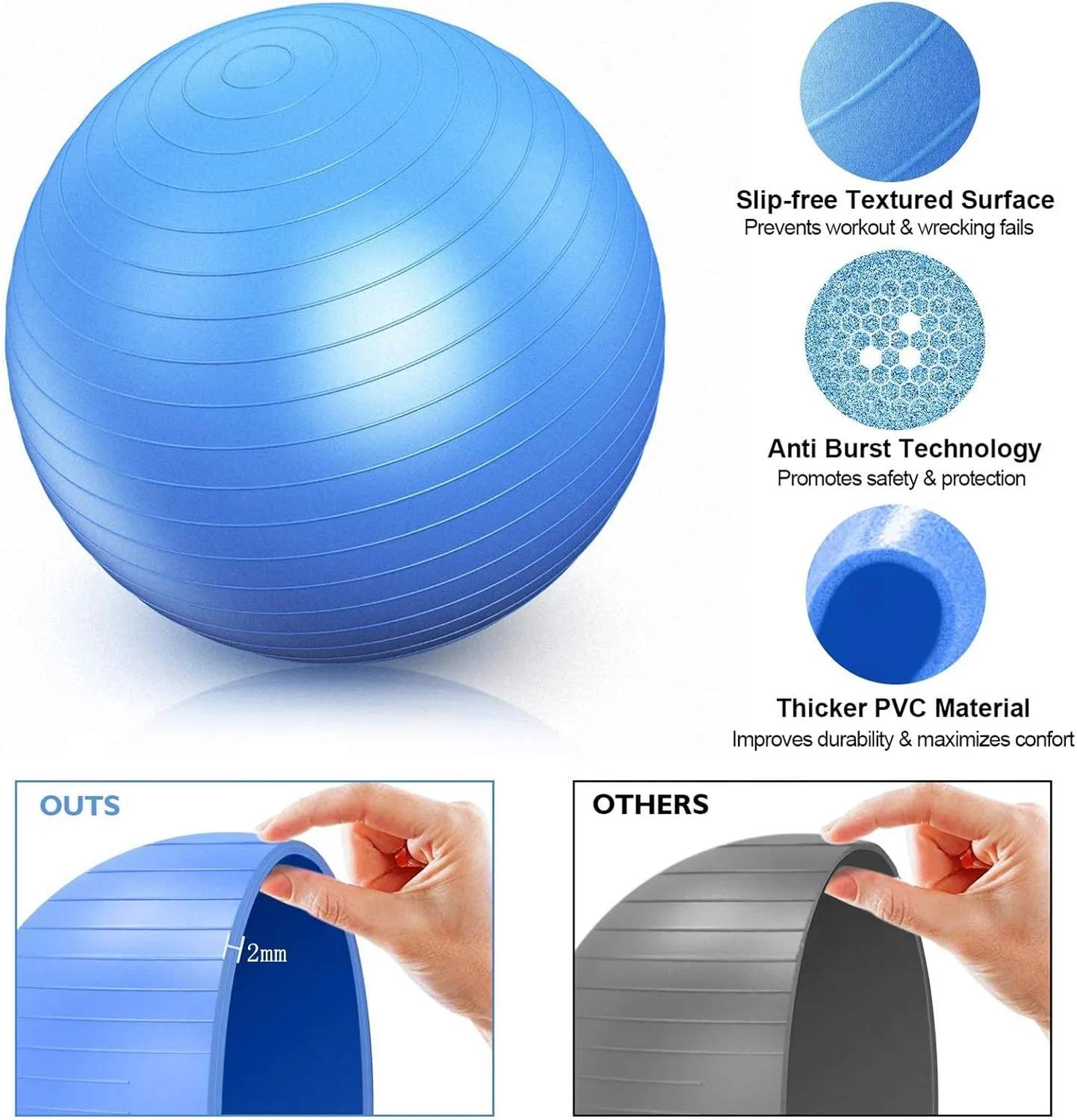 Workout Ball, Exercise Ball Chair Portable, Yoga Balls Anti Burst Pilates Ball, for Birthing Pilates, Yoga Stability Balance, Home Gym Office Chair - Quick Pump Included
