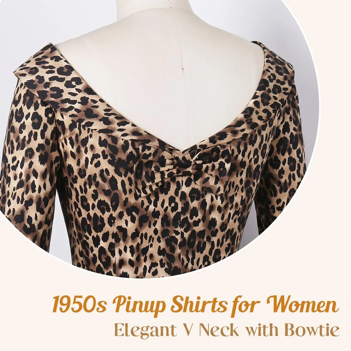 YARN & INK Women's 1950s Vintage Pinup Tops, Back Bow Tie Cute Rockabilly Elegant Shirt, Medium Sleeves Blouse