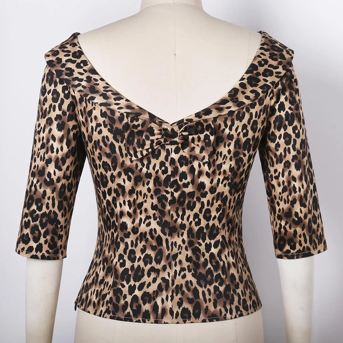 YARN & INK Women's 1950s Vintage Pinup Tops, Back Bow Tie Cute Rockabilly Elegant Shirt, Medium Sleeves Blouse