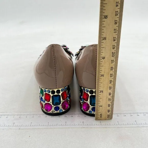 YDN Black Pointed Toe Bow Pump Colorful Rhinestone Block Low Heel Butterfly Shoe