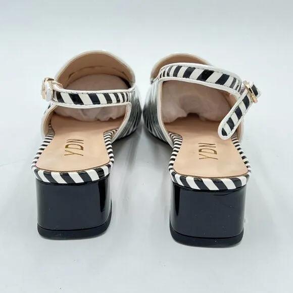 YDN Black Stripe Square Toe Block Low Heels Slingback Formal Loafer Dressy Shoes