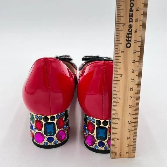 YDN Women Pointed Toe Bow Pump Colorful Rhinestone Block Low Heel Butterfly